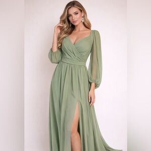 Chic Long Sleeve Green Dress